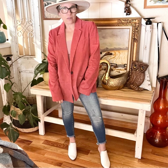 hinge Designed in Seattle Salmon Pink Corduroy Retro Style Streetwear Blazer - Picture 8 of 10